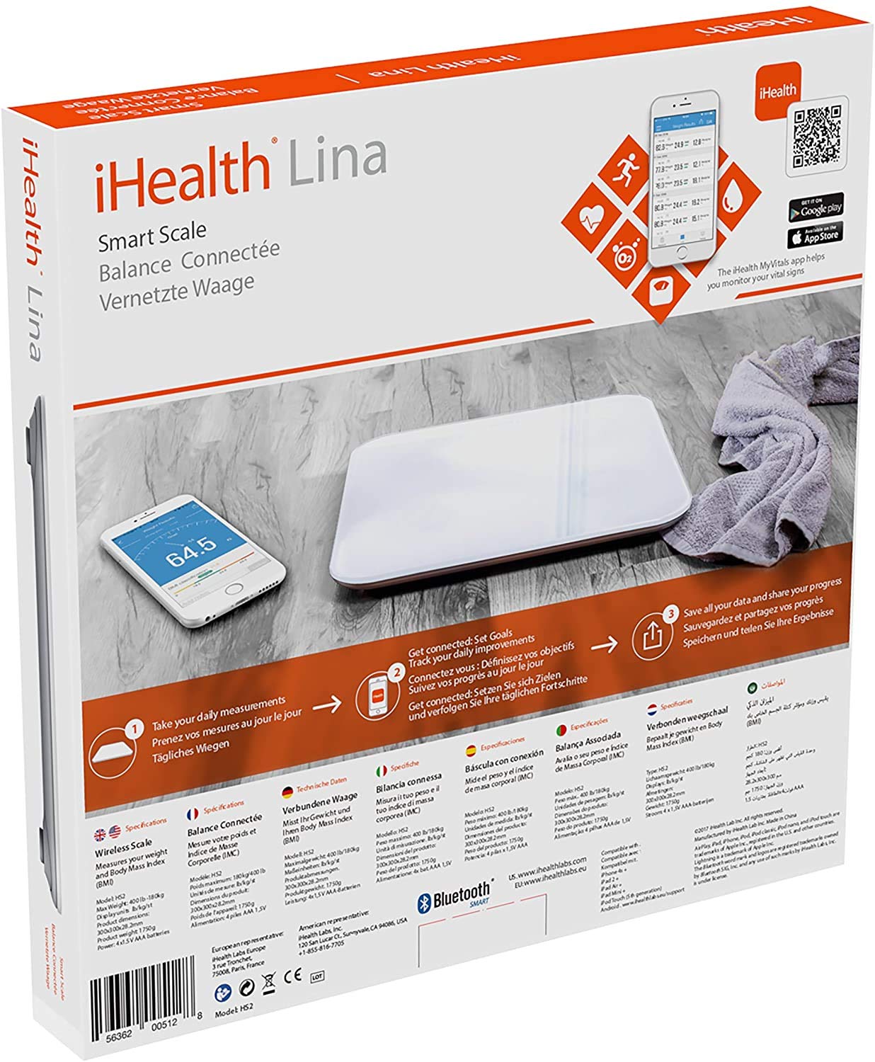 iHealth HS2 Lina Wireless Digital Weight Smart Scale – Bluetooth – New